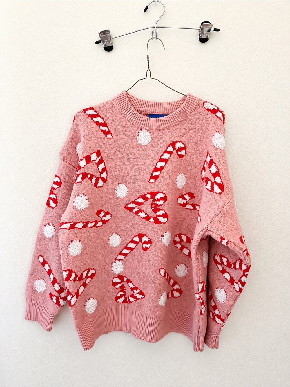 Pink Candy Cane Knit Sweater - Women's Holiday Pullover